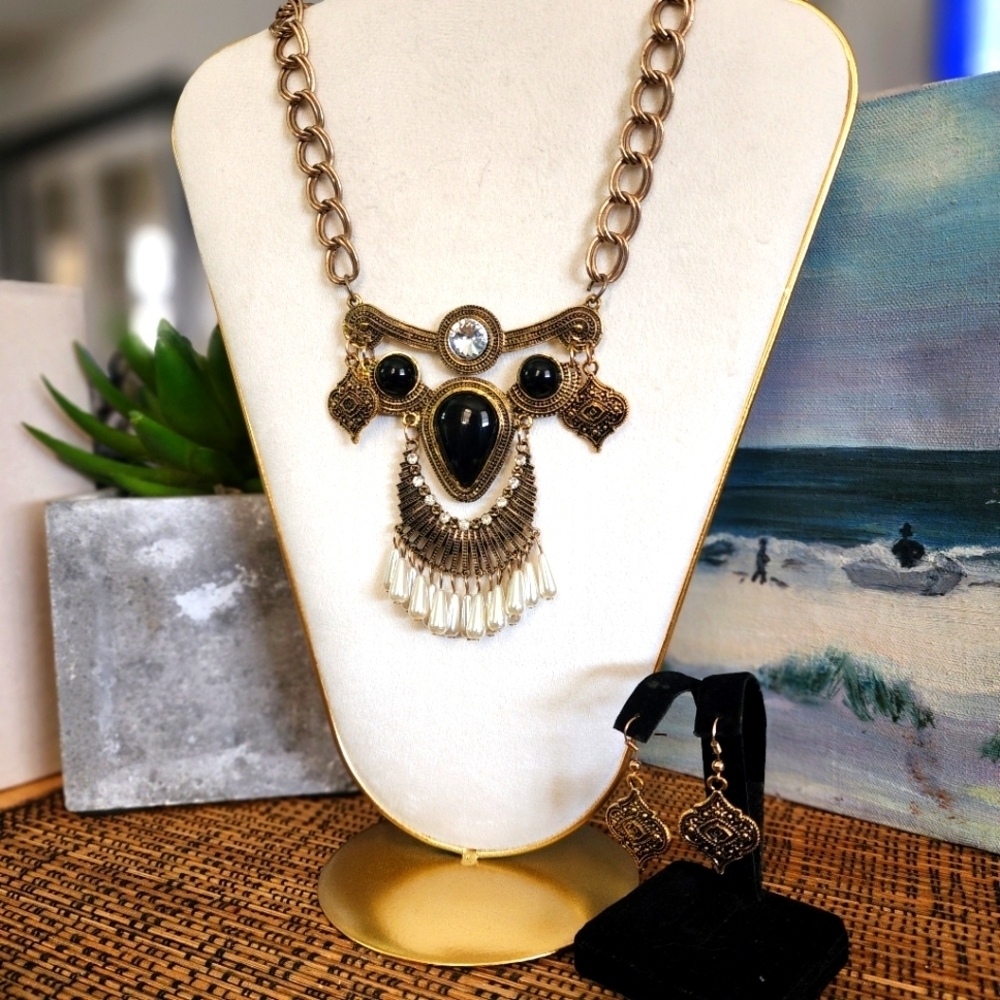 Boho Ethnic Statement Necklace and Earrings Set